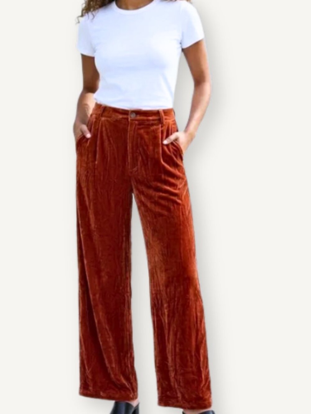NWT Entro Velvet Straight Leg Trousers in Burnt Orange Sizes S, M, L